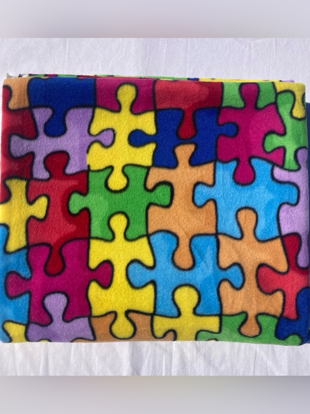 Rainbow Puzzle Piece Anti Pill Fleece Fabric 1.5 Yrd By 60” Autism Awareness